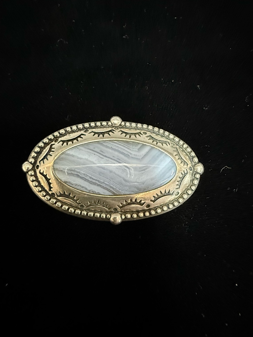 Caroline Pollock Sterling Silver and Lace Agate Brooch